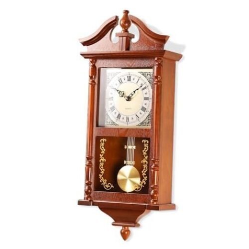 25IN Grandfather Vintage Wall Clock with Pendulum and Chime, Wooden