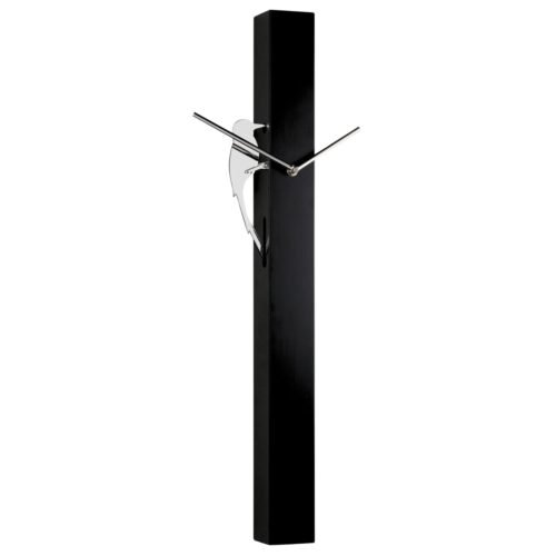 25" Modern Pendulum Wall Clock with Woodpecker Motion - Tall Black Bird Clock...