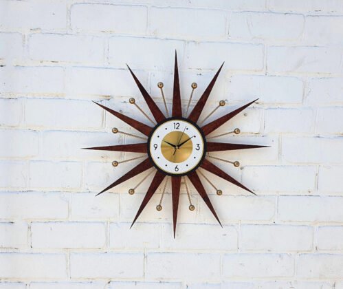 25" Starburst Wall Clock Atomic Gold Retro George Nelson Style Handmade 1950