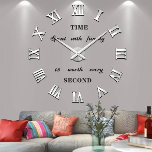 26-39" Oversized Wall Clock Mirror Silver Modern Decor for Living Room Kitchen