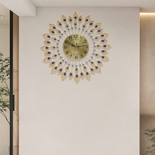 26.4" Luxury Peacock Large 3D Wall Clock Metal Living Room Wall Watch Home Decor