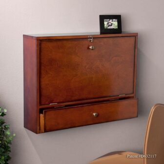 26 in. Mahogany Brown Rectangular 1 Drawer Floating Desk with Wall Mounted