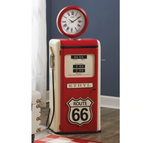 26" Old Fashioned Route 66 Gas Pump Mantle Clock, Silent-Non-Ticking with Quartz