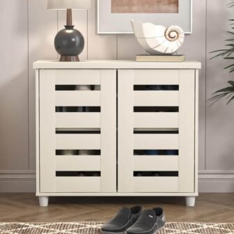 27.3 in. H x 30.7 in. W Ivory Wood Shoe Storage Cabinet