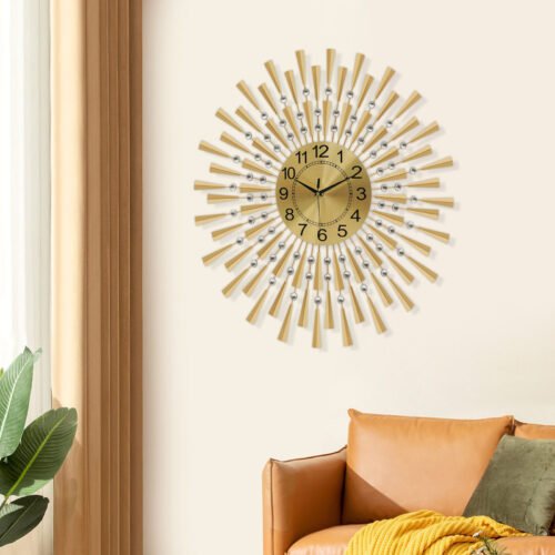 27.6in Large Wall Clocks Non-Ticking Bedroom Gold Silent Retro Clock Wall Decor
