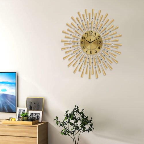 27.6in Large Wall Clocks Non-Ticking Bedroom Gold Silent Retro Clock Wall Decor