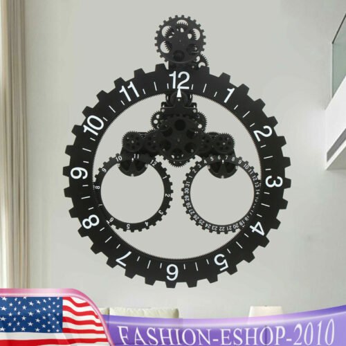 27" Large Industrial Metal Gear Wall Clock Mechanical Moving Gear Clock Decor US
