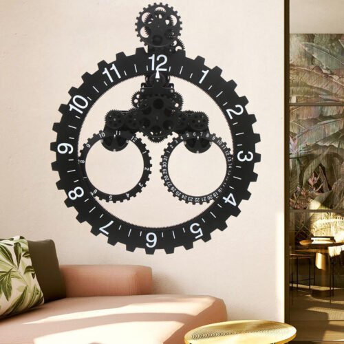 27" Large Industrial Metal Gear Wall Clock Mechanical Moving Gear Clock Decor US