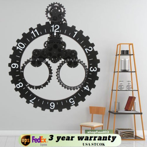 27" Mechanical Modern Design Wall Art Gear Clock Big Calendar Wheel Wall Clock