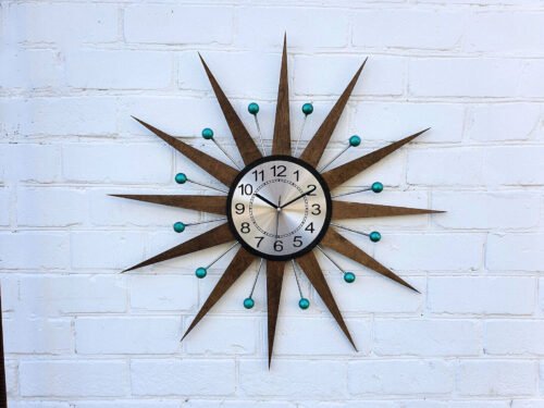 27" Starburst Atomic Wall Clock Handmade Sunburst Style George Nelson Modern
