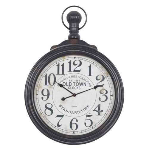 28 in. x 39 in. Brown Wooden Distressed Pocket Watch Style Wall Clock with Beige