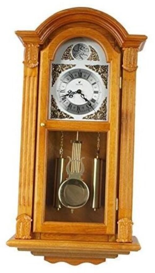 29-inch Tall Deluxe Elaborate Oak Solid Wood Pendulum Wall Clock Rich Dual 4