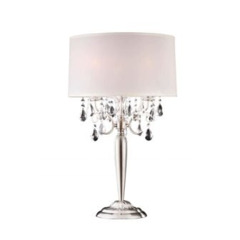 29 in. Glam Silver Scroll Chandelier Faux Crystal Table Lamp