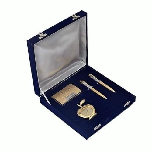2 German Silver Gold Plated Ball Pen, Gold Plated Visiting Card Holder, Apple T