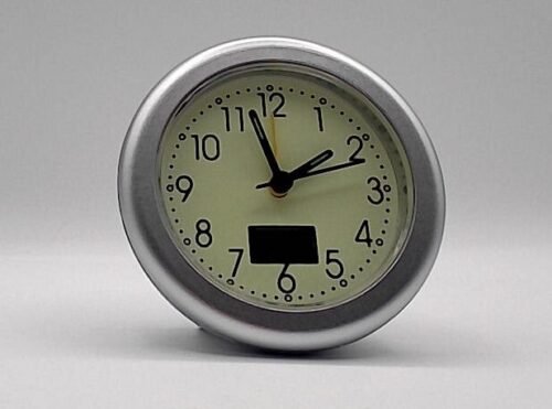 2 Glow Alarm Clocks with Temperature, silver, Table or Desk Top, Open Box