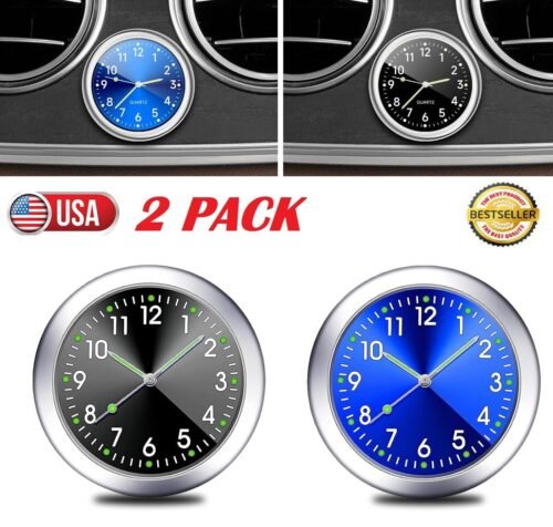 2× Luminous Car Dashboard Mini Tiny Clock Car Vent Clocks Watch for Boat Bike US