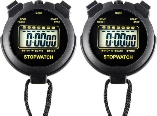 2 Pack Digital Stopwatch Timer – Large Display, Clock & Date, No Alarm