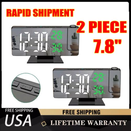 2pcs 7.8" LED Projection Alarm Clocks Bedside LED Clock with 180ยฐ Projector New