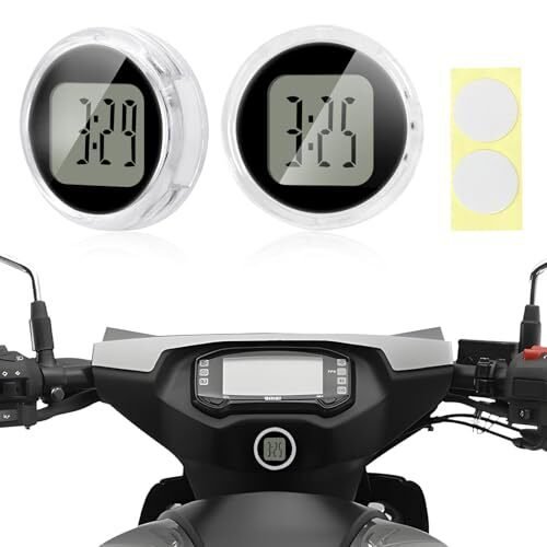 2 PCS Mini Motorcycle Clocks, Waterproof Stick-On 1.1" Diameter Motorbike Black