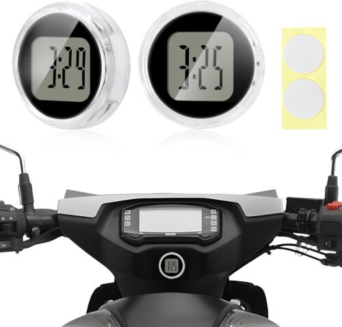 2 PCS Mini Motorcycle Clocks, Waterproof Stick-On 1.1" Diameter Motorbike Digita