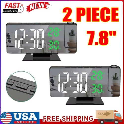 2pcsProjection Alarm Clocks Bedside LED Clock with 180ยฐ Rotatable Projector 7.8"