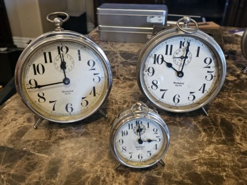 2 Rare Antique Westclox Big Ben Peg Leg Style & 1 Baby Ben Alarm Clocks 1910-25