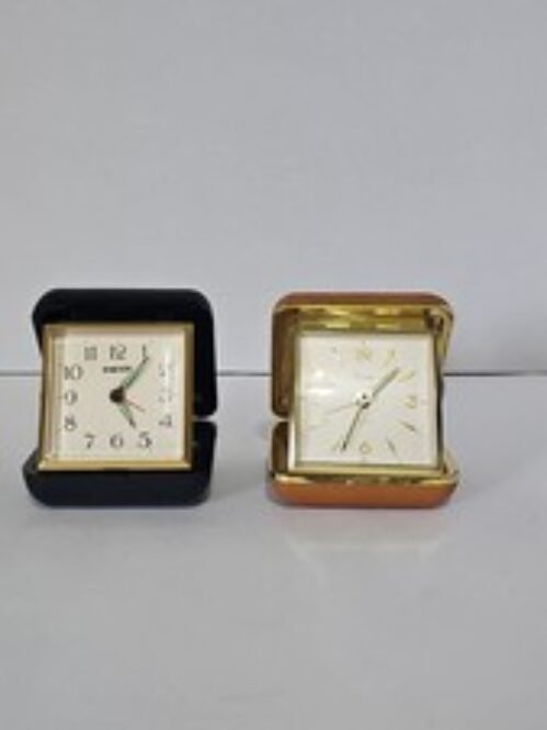 2 Vintage Folding Travel Alarm Clocks.