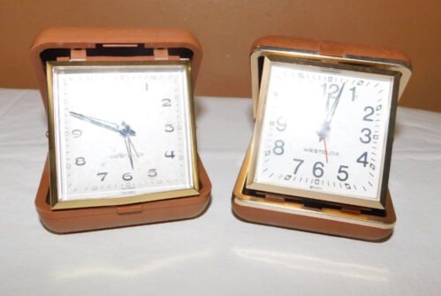 2 Vintage Westclox Small Travel Alarm Clocks