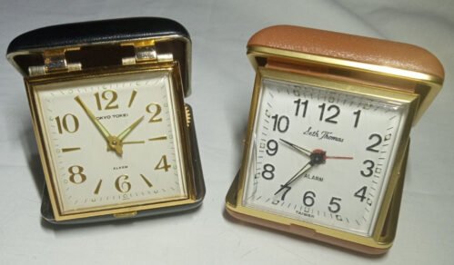 2 WORKING Seth Thomas & Tokyo Tokei Windup Folding Travel Alarm Clocks GLOWS