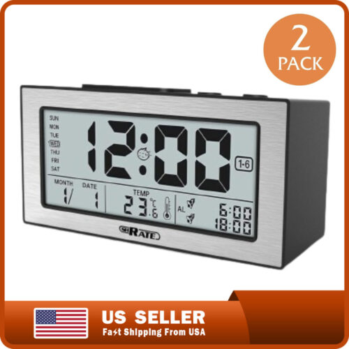2 X Digital Alarm Clock for Bedrooms Night Alarm Clocks Desk Clock Large Display image