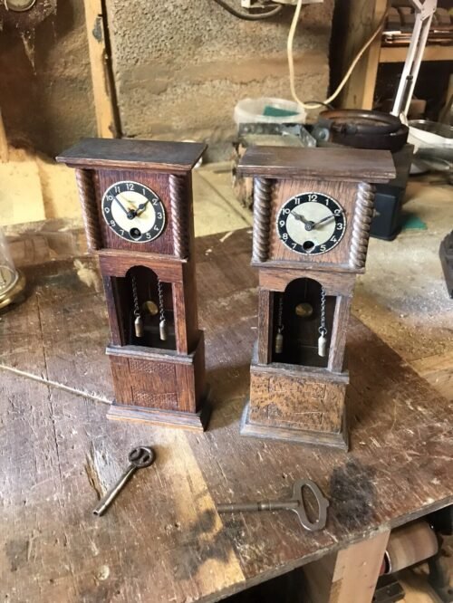 2 X Paico Miniature Grandfather Clocks For Slight Restoration