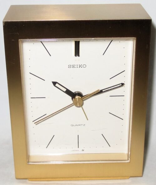 3-1/2" Gold Seiko Desk Alarm Clock #EJ 109G Quartz Japan Cal 30004 Working Vintg