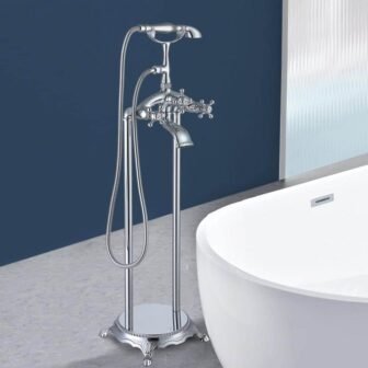 3-Handle Freestanding Floor Mount Faucet Claw Foot Tub Faucet with Hand Shower...