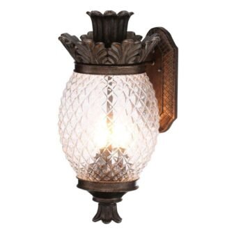 3-Light Bronze Pineapple Outdoor Coach Wall Light Fixture with Patterned Glass