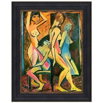 3-Nudes Before the Mirror, 1912 by Otto Mueller Framed Abstract Oil Painting...