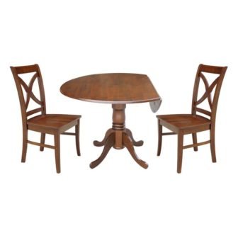 3 Piece 42 in. Espresso Dual Drop Leaf Table with 2 Side chairs
