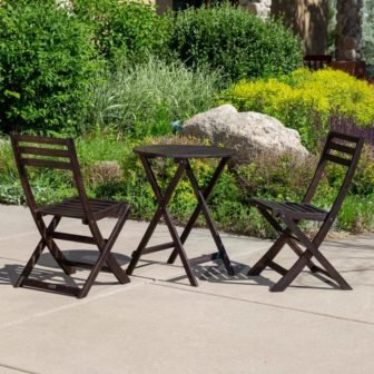 3 Piece Wood Outdoor Bistro Cafe Set Espresso, Round Table