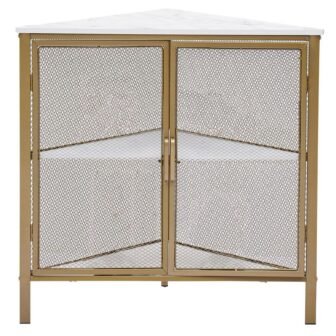 3 Tiers Corner Shelf Metal Frame Shelves Storage Organizer Ventilation Protection Door Gold