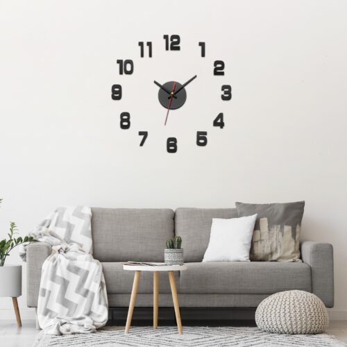 30-60cm Modern Frameless DIY Wall Clock Black