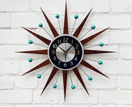 30" 26" Turquoise Atomic Wall Clock George Nelson Style Starburst Clock Handmade