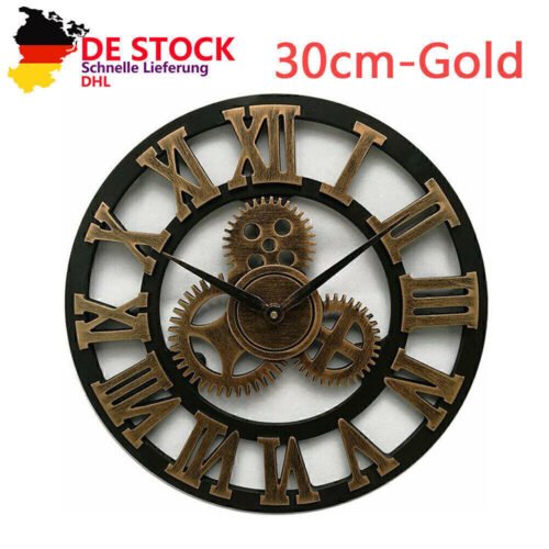 30CM LARGE METAL OUTDOOR GARDEN WALL CLOCK ROMAN NUMBERS GIANT OPEN FACE H4 Z7R8