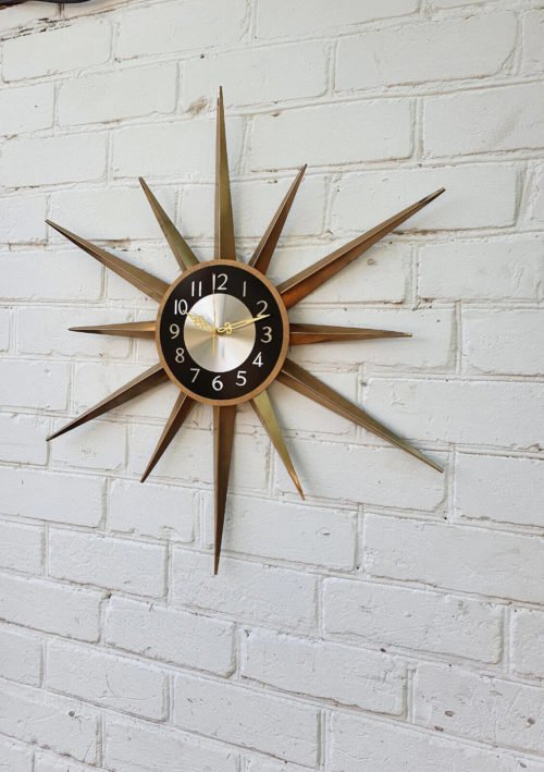 30" Gold Atomic Clock Starburst Wall Clock GeorgeNelson Style Handmade Sunburst