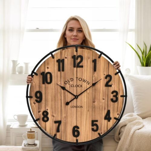 30 Inch Farmhouse Wall Clock Large Old Town Vintage Rustic Wooden Clock with ...