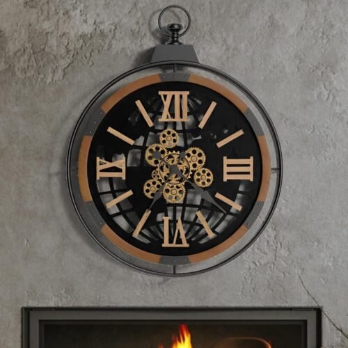 30 Inch Large Rustic Farmhouse Gear Clock with Moving Gears – Vintage Oversized