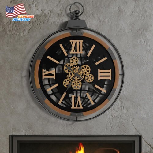 30 Inch Large Rustic Farmhouse Gear Clock with Moving Gears Vintage Oversized US