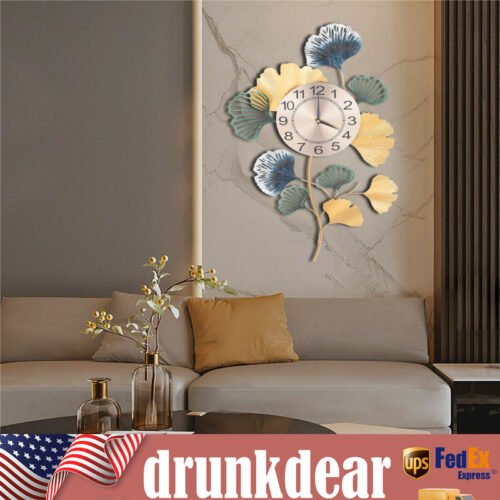 30inch Large Wall Clock Ginkgo Leaf Metal Art Wall Clock Living Room Home Decor
