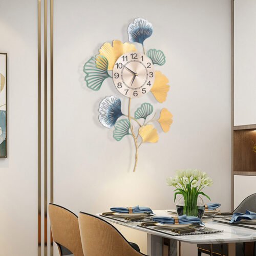 30inch Large Wall Clock Ginkgo Leaf Metal Art Wall Clock Living Room Home Decor