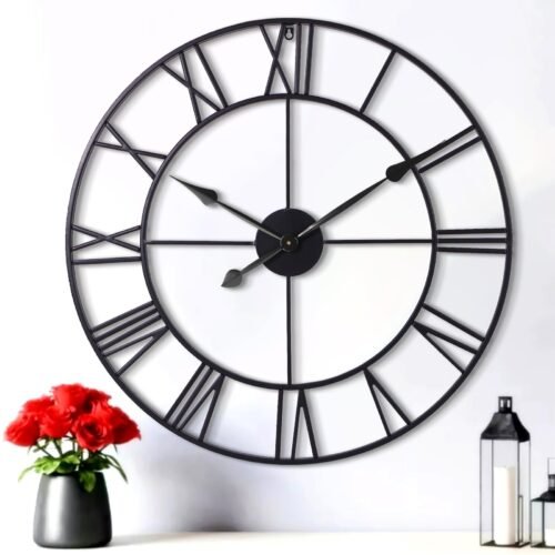 30 Inch Wall Clock, Black Metal Roman Numeral Wall Clock,Oversized Large Wall...
