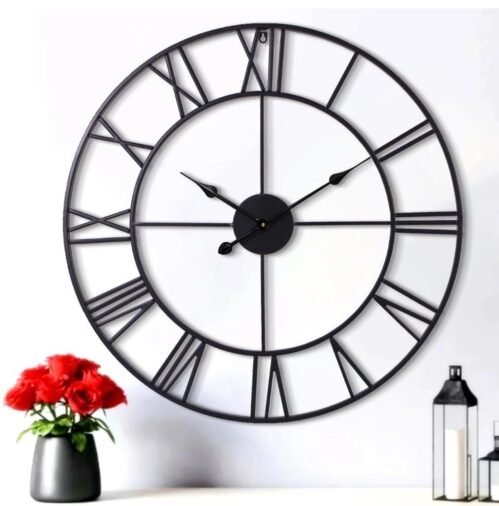 30 Inch Wall Clock Decorative, Oversized Large Black Metal Roman Numeral Sile...
