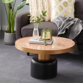 30 in. x 18 in. Round Gold and Black Metal Coffee Table...